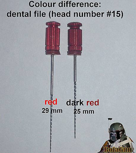 Colour difference dental file head number #15