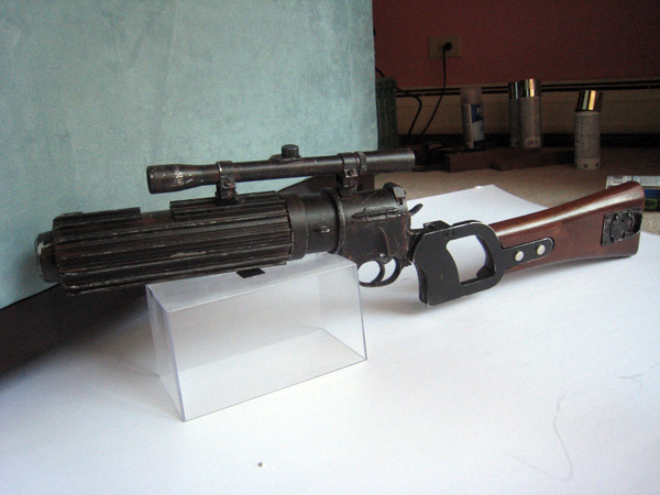 My blaster.
Hand-carved walnut gunstock