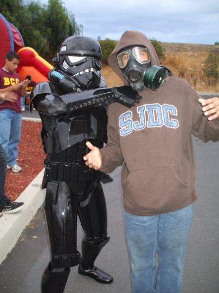 My little cousin Michael who just came back from duty in Iraq two days earlier. He was wearing an actual gas mask.