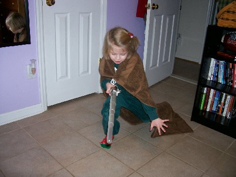 My niece is a costumer at 5, she put this Jedi outfit together with a black sweatsuit and brown towel one day just out of the blue.  She even has the moves down.